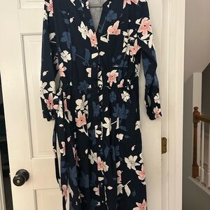 Navy Floral Maxi Wrap Dress with Pink & White Blooms